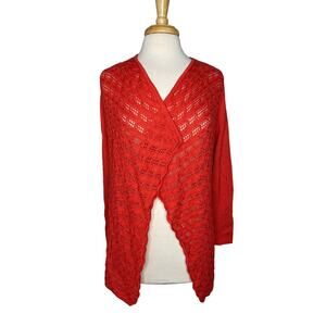 CHICOS Mango Orange Crochet Open Knit Cardigan Sweater Size Small (0) Long Sleev